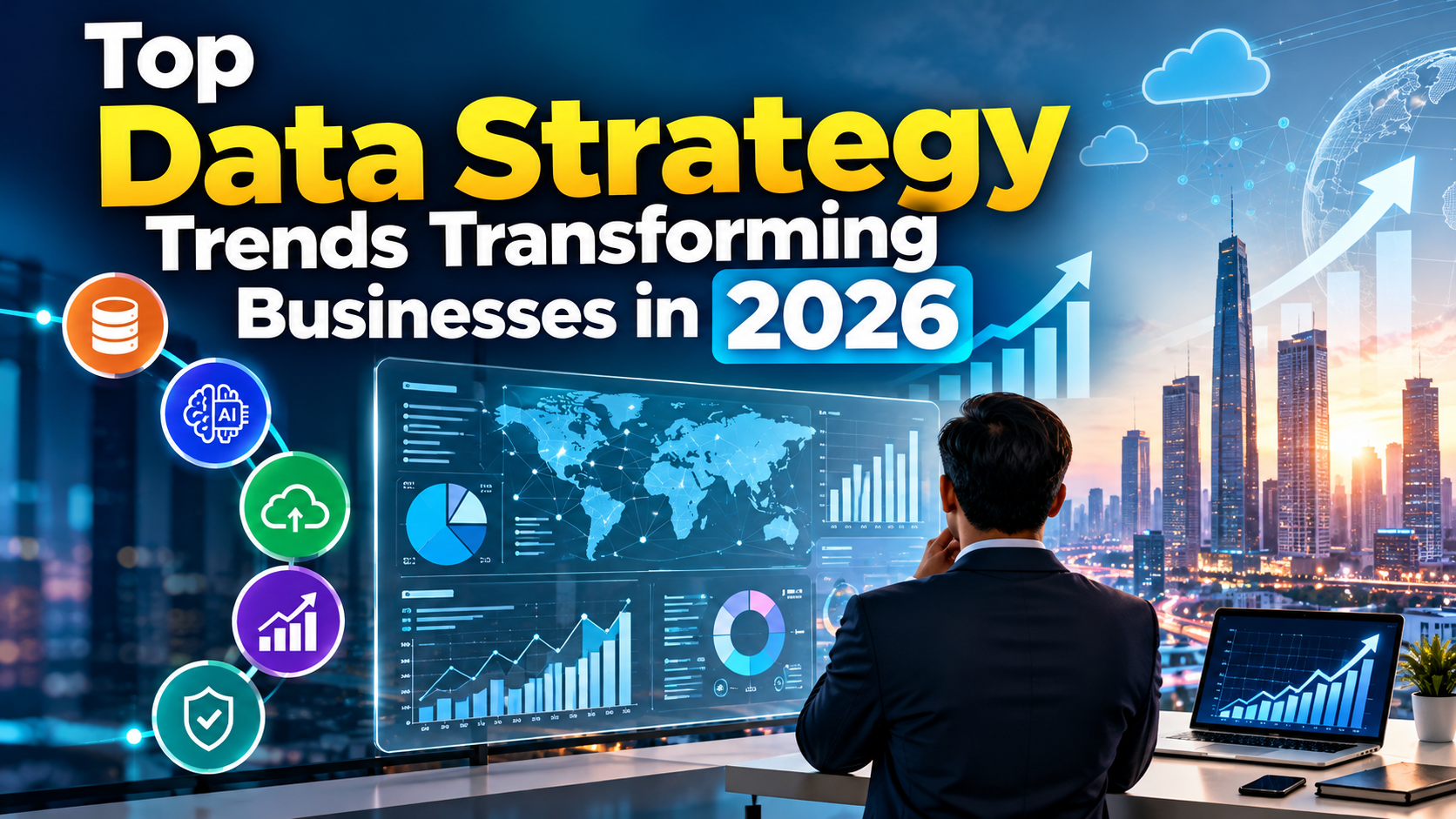 Top data strategy trends transforming businesses in 2026, including AI analytics, cloud computing, data governance, and automation. Copy alt text